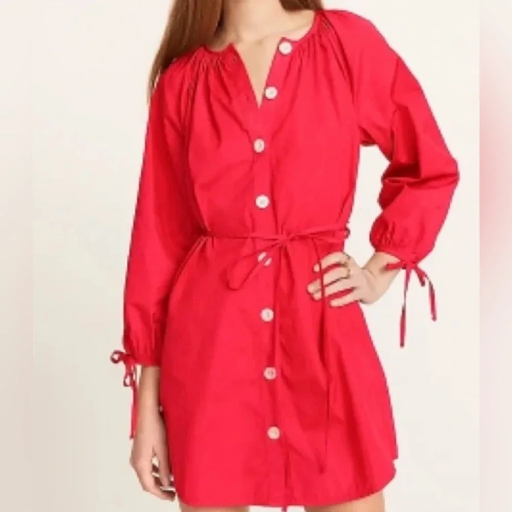 J. Crew Tie-Sleeve Button-Front Dress in Cotton Poplin
